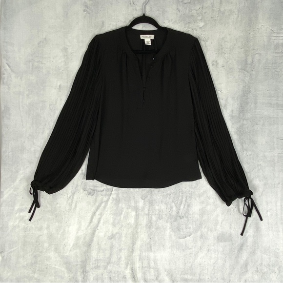 Rachel Zoe Top Balloon Sleeves Sz XS Sheer Quarter Button Collar Pleated Sleeves - Picture 12 of 12